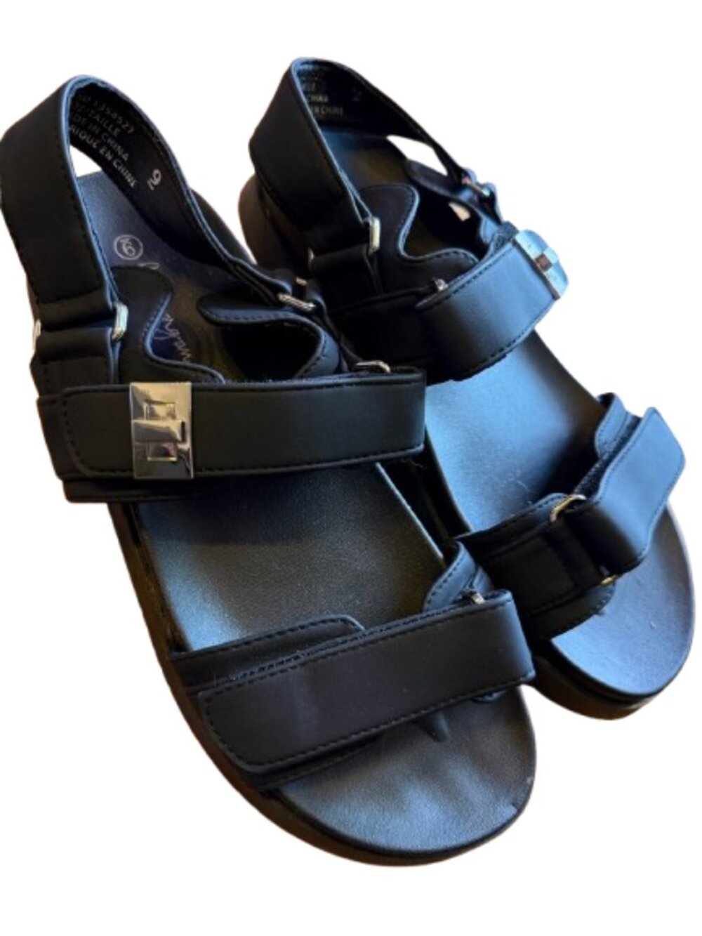 Women’s Black Velcro Strap Comfort Sandals Size 9